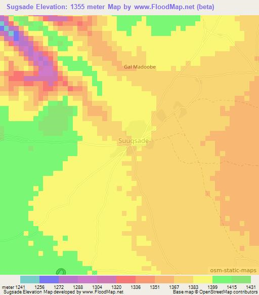 Sugsade,Somalia Elevation Map
