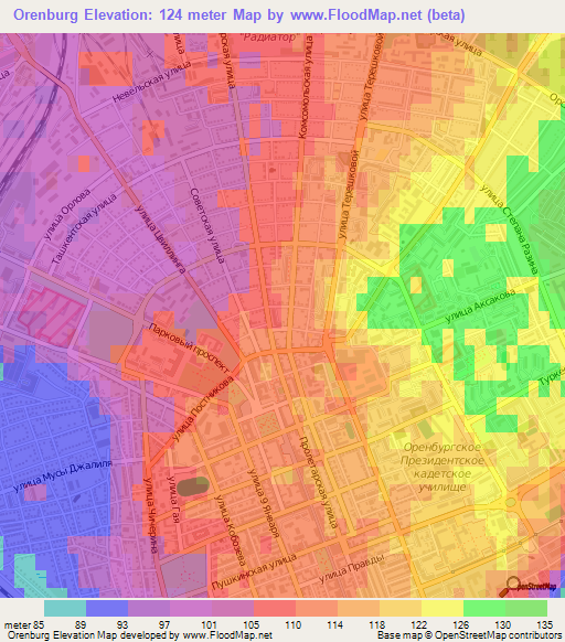 Orenburg,Russia Elevation Map