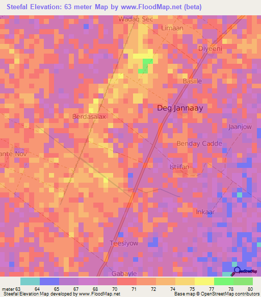 Steefal,Somalia Elevation Map