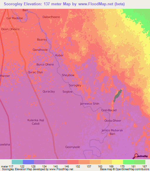 Soorogley,Somalia Elevation Map