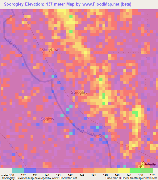 Soorogley,Somalia Elevation Map
