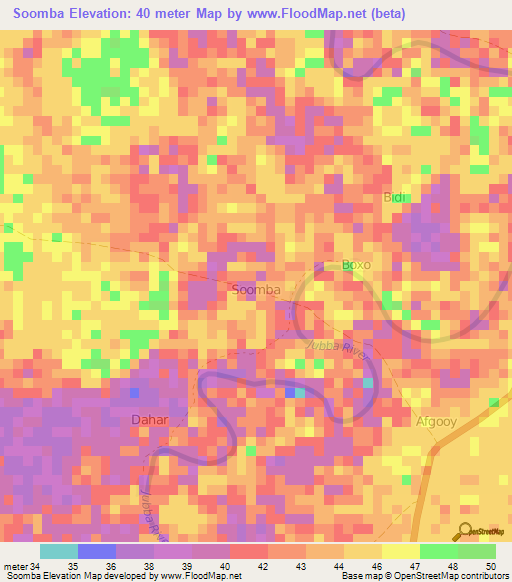 Soomba,Somalia Elevation Map