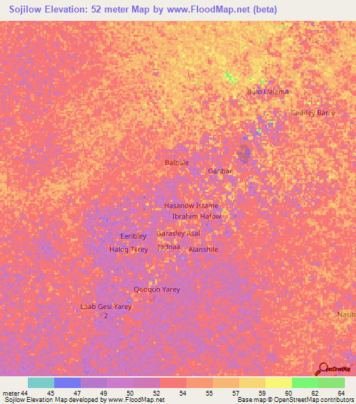 Sojilow,Somalia Elevation Map