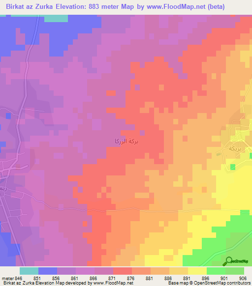 Birkat az Zurka,Syria Elevation Map