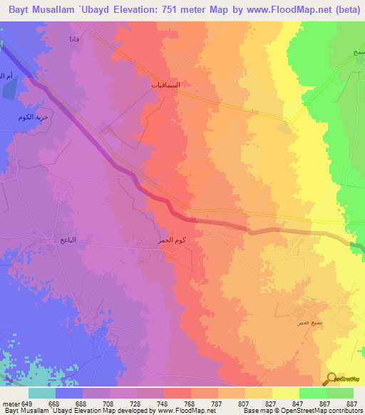 Bayt Musallam `Ubayd,Syria Elevation Map