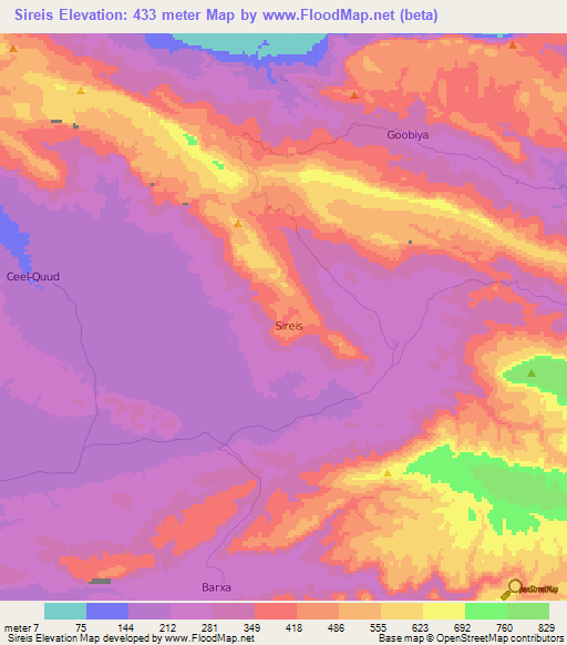 Sireis,Somalia Elevation Map