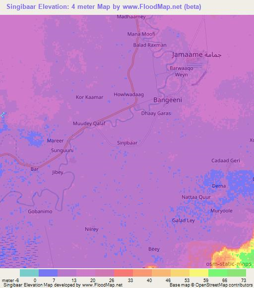 Singibaar,Somalia Elevation Map