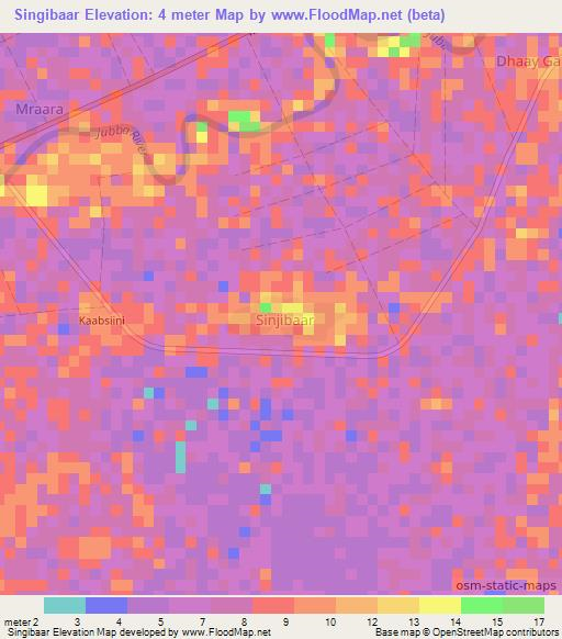 Singibaar,Somalia Elevation Map