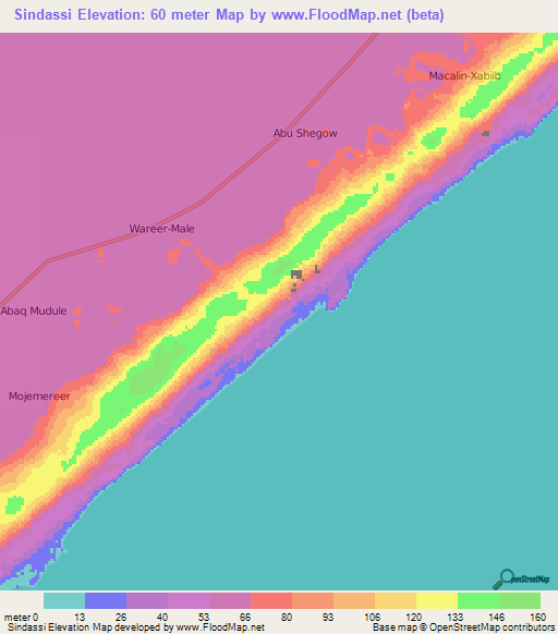 Sindassi,Somalia Elevation Map