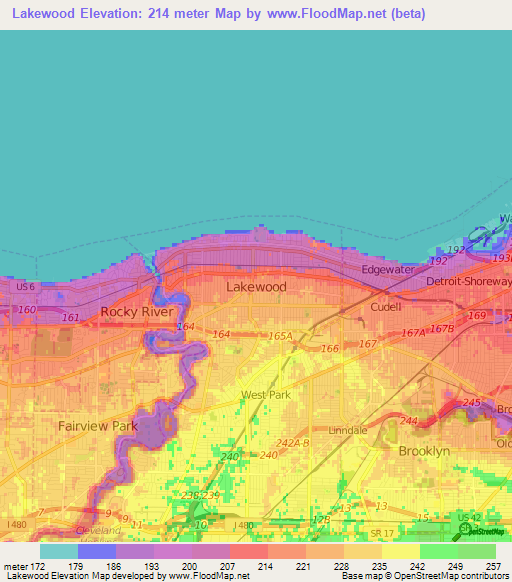 Lakewood,US Elevation Map