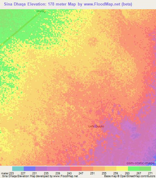 Sina Dhaqa,Somalia Elevation Map