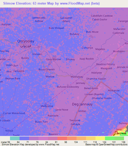 Siimow,Somalia Elevation Map