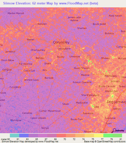 Siimow,Somalia Elevation Map