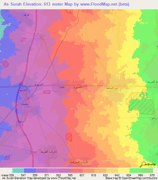 As Surah,Syria Elevation Map