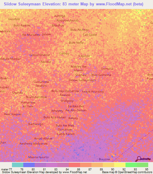 Siidow Suleeymaan,Somalia Elevation Map