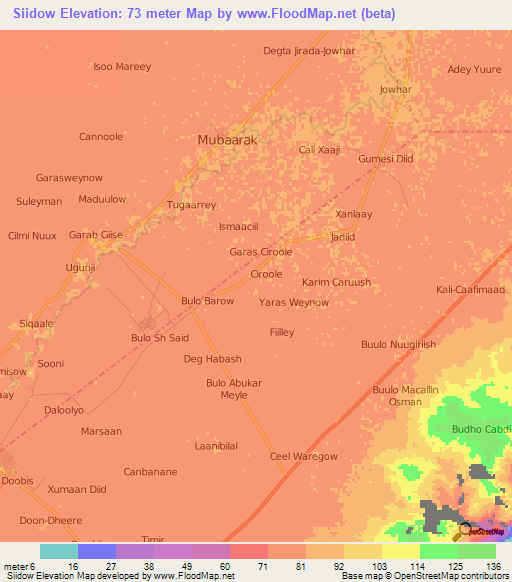 Siidow,Somalia Elevation Map