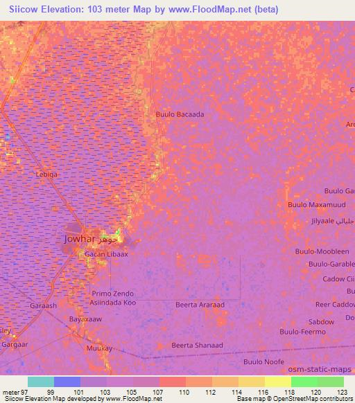 Siicow,Somalia Elevation Map