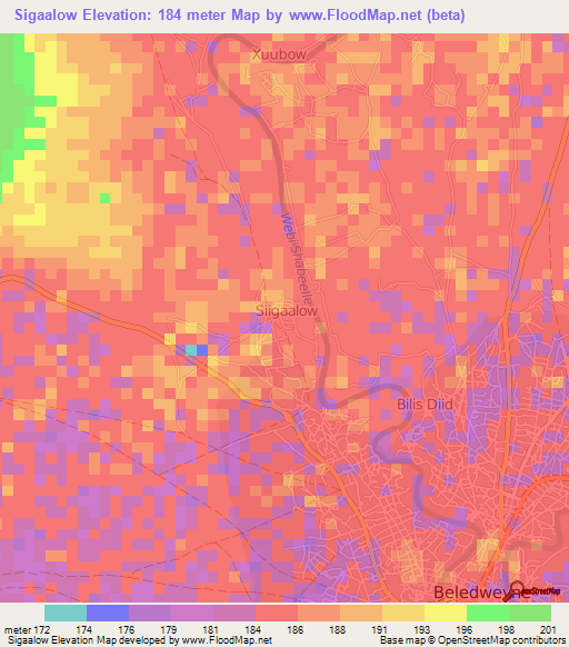 Sigaalow,Somalia Elevation Map