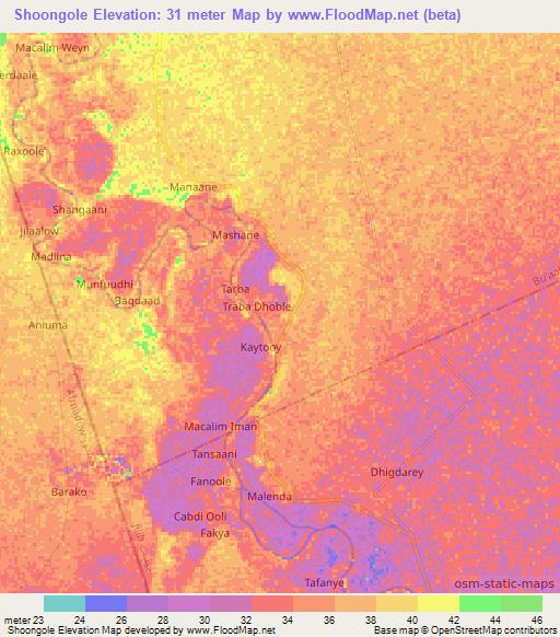 Shoongole,Somalia Elevation Map
