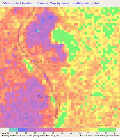 Shoongole,Somalia Elevation Map