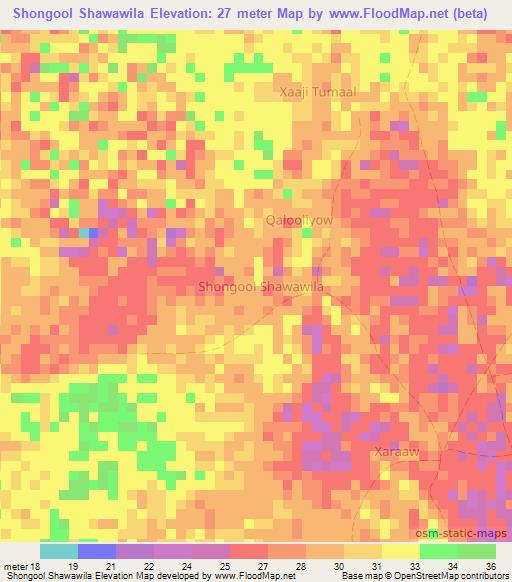 Shongool Shawawila,Somalia Elevation Map