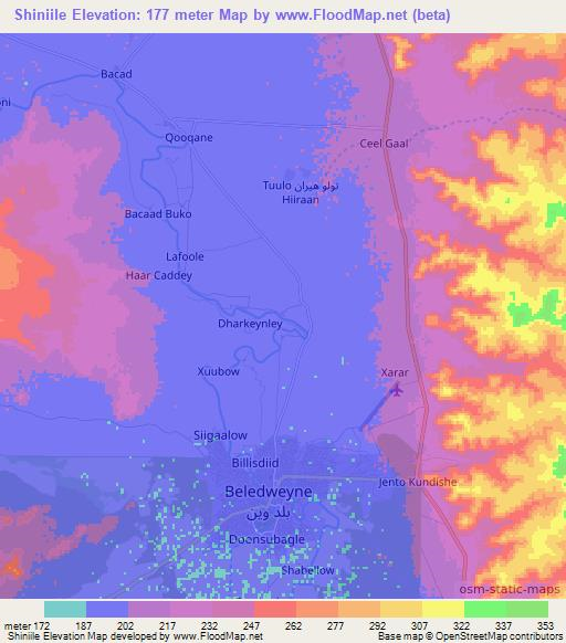 Shiniile,Somalia Elevation Map