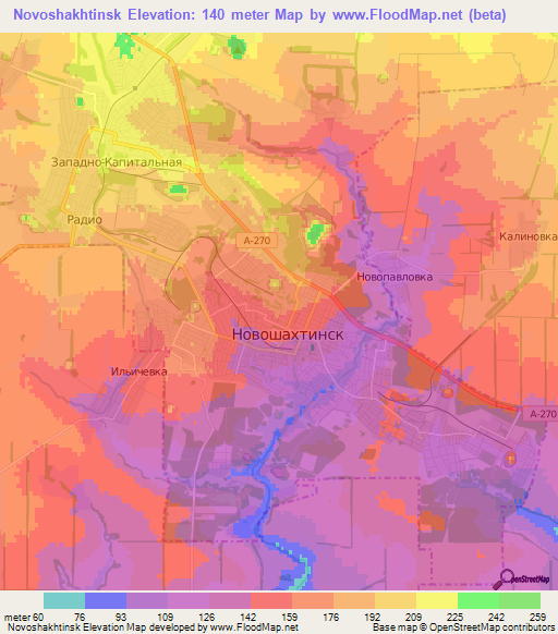 Novoshakhtinsk,Russia Elevation Map