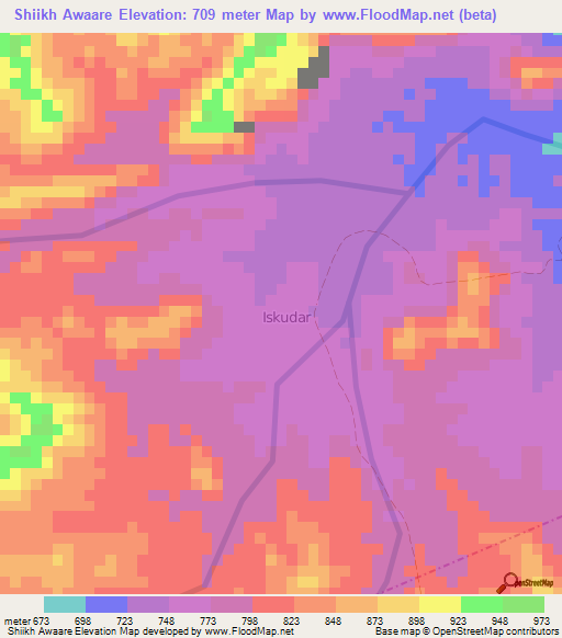 Shiikh Awaare,Somalia Elevation Map