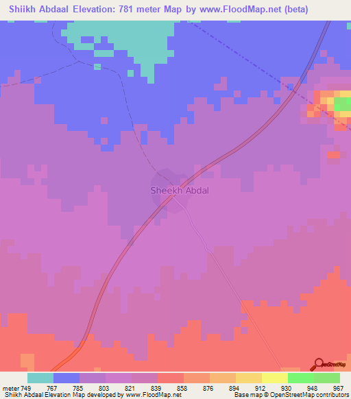 Shiikh Abdaal,Somalia Elevation Map