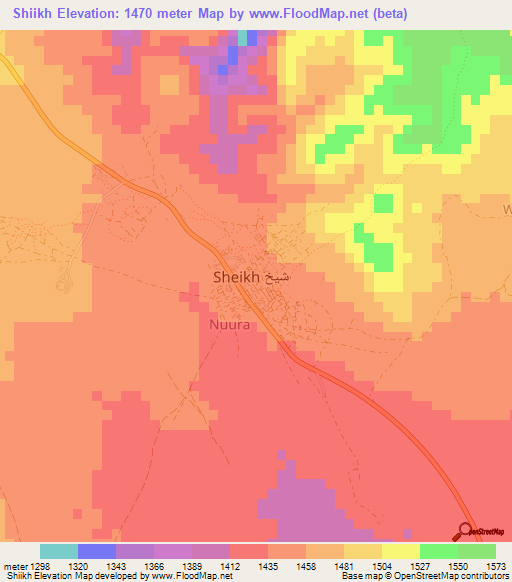 Shiikh,Somalia Elevation Map