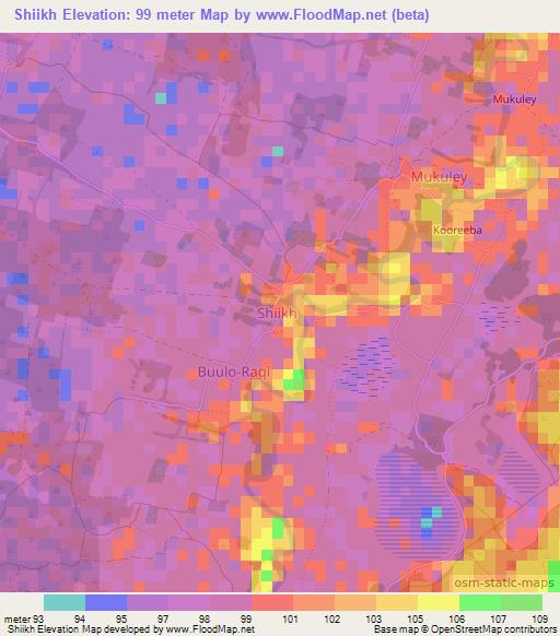 Shiikh,Somalia Elevation Map