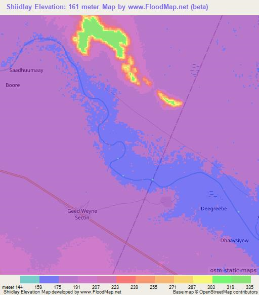 Shiidlay,Somalia Elevation Map