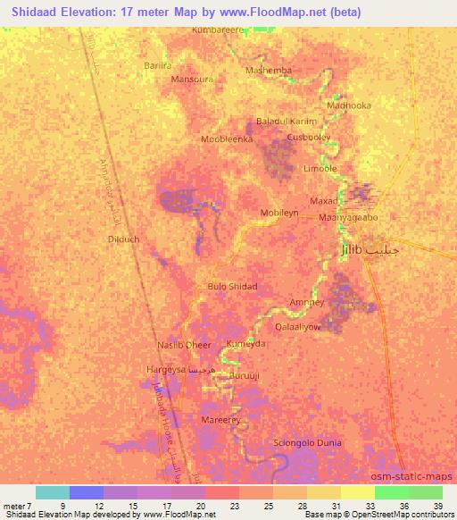 Shidaad,Somalia Elevation Map