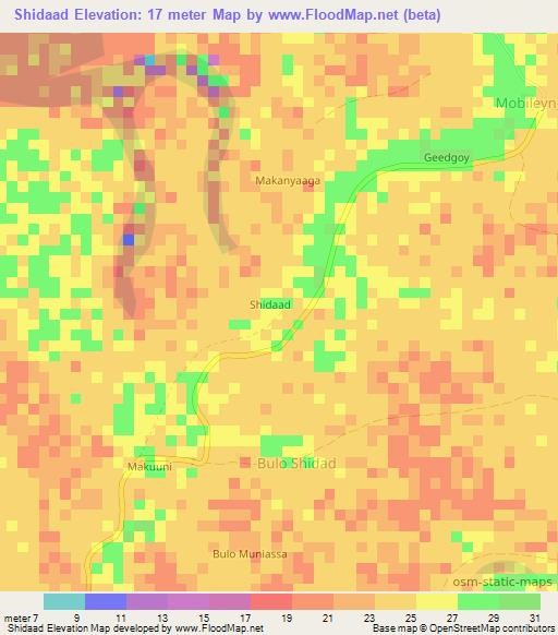 Shidaad,Somalia Elevation Map