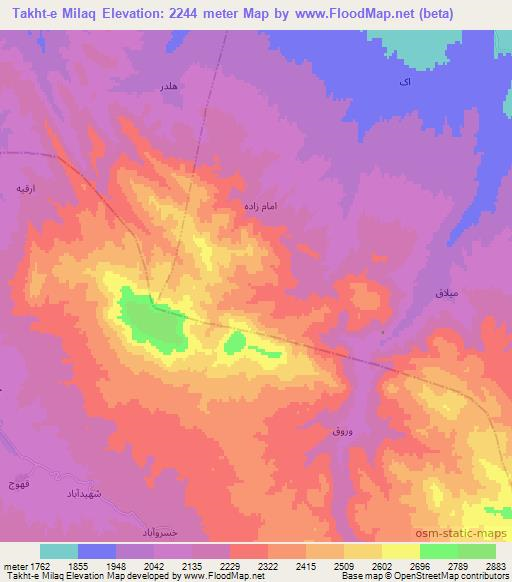 Takht-e Milaq,Iran Elevation Map