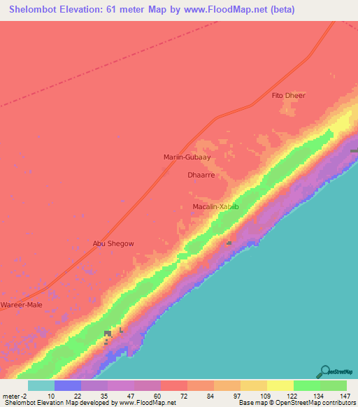 Shelombot,Somalia Elevation Map