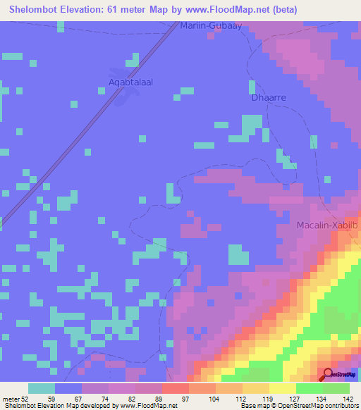 Shelombot,Somalia Elevation Map