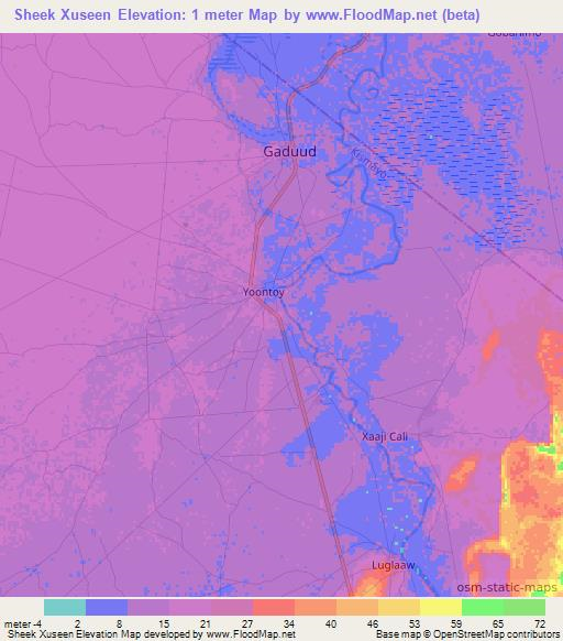 Sheek Xuseen,Somalia Elevation Map