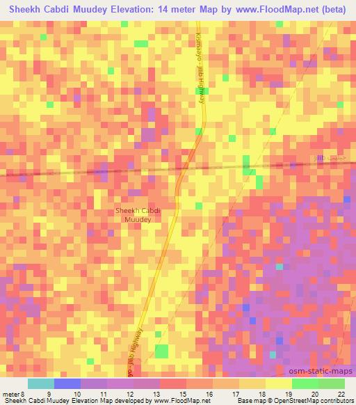 Sheekh Cabdi Muudey,Somalia Elevation Map