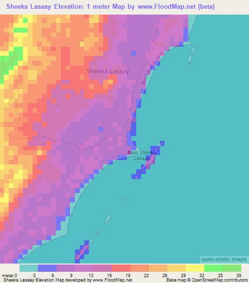 Sheeka Lasaay,Somalia Elevation Map