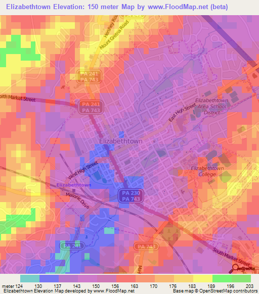 Elizabethtown,US Elevation Map