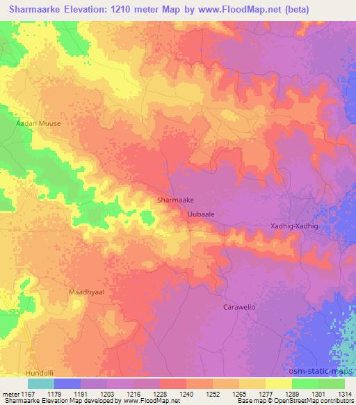 Sharmaarke,Somalia Elevation Map