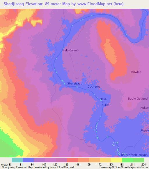 Sharijisaaq,Somalia Elevation Map