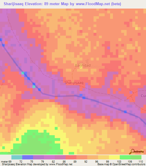 Sharijisaaq,Somalia Elevation Map