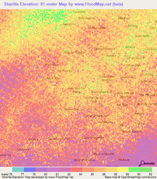Shariifa,Somalia Elevation Map