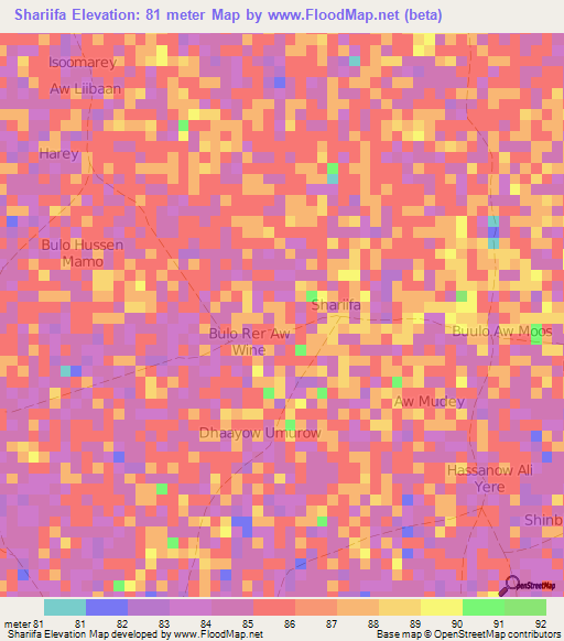 Shariifa,Somalia Elevation Map