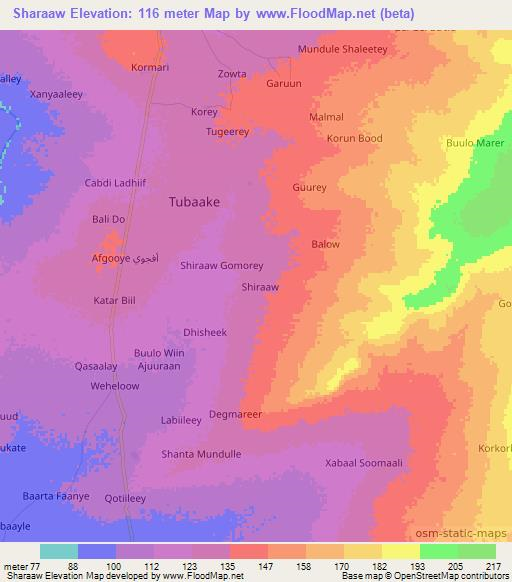 Sharaaw,Somalia Elevation Map