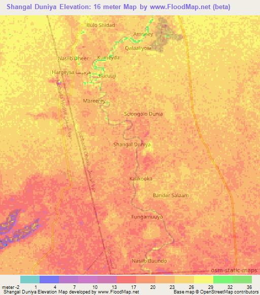 Shangal Duniya,Somalia Elevation Map