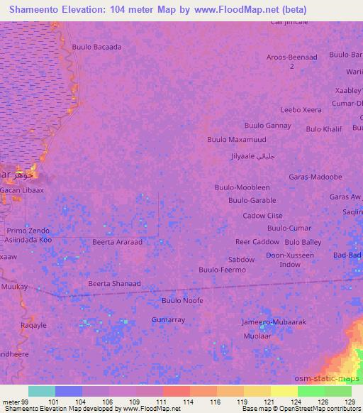 Shameento,Somalia Elevation Map