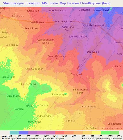 Shambacayno,Somalia Elevation Map